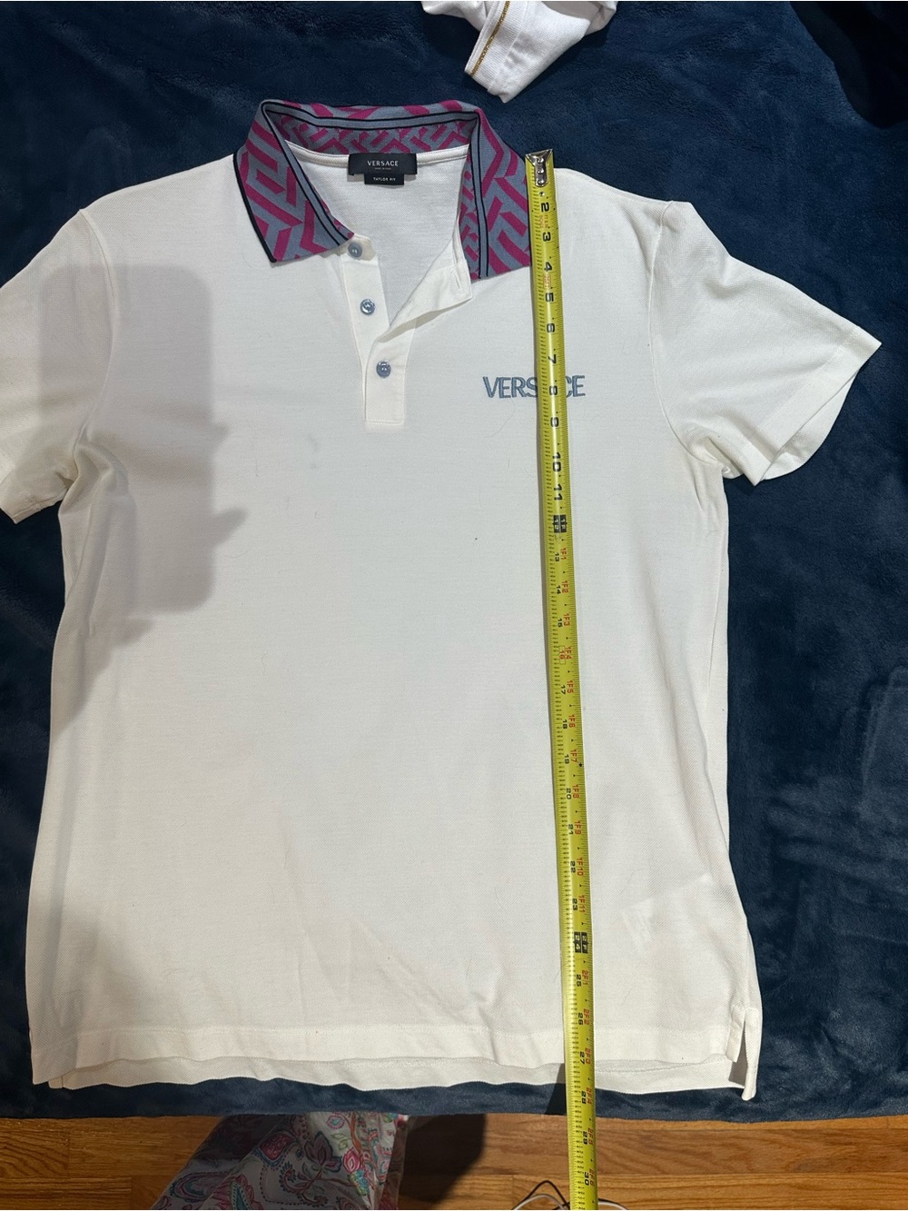 Versace Cream Polo with Pink and Gray Patterned Collar